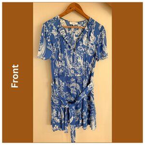 REISS Blue Floral Print Belted Dress – Size USA 6